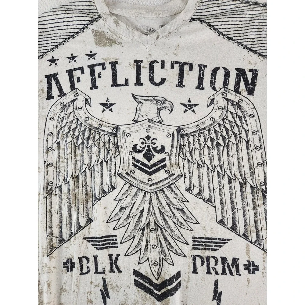 Mens Tan Short Sleeve Affliction Shirt Size Large Y2K Streetwear Grunge Skater - Picture 2 of 8